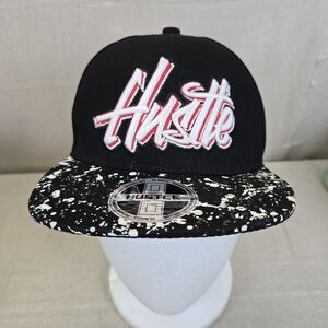 Kids Hustle Snapback Hat – Black with White Splatter Brim